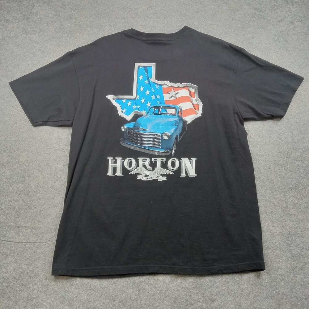 Horton Classic Cars Shirt Mens XL Black Texas Flag Truck Graphic Nocona TX‎ Tee